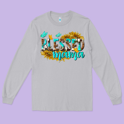 Blessed Mama Long Sleeve Tee Designed By Texasbilliewilder