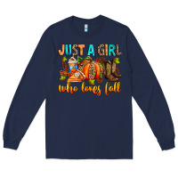 Navy Just a girl who loves Fall Long Sleeve Tee - RanaPortraitStore