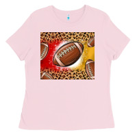 Bubblegum Pink team color red and gold football Ladies Tee - MaliasSmallBusiness