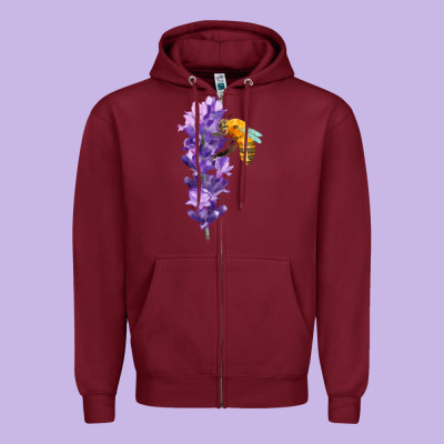 Honey Bee With Lavender Fa Element Zipper Hoodie Designed By Fadigitalartstudio