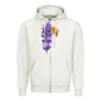 Oatmeal Heather honey bee with lavender fa element Zipper Hoodie - FaDigitalArtStudio