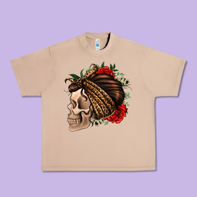 Leopard Bandana And Roses Skull Urban Heavy Tee Designed By Jasminsmagicworld