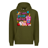 Army Green Cupid's Favorite Teacher Valentine's Day Frappe Premium Hoodie - FaDigitalArtStudio