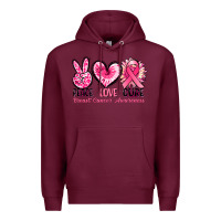 Burgundy Peace love cure Breast Cancer Awareness Premium Hoodie - FaDigitalArtStudio