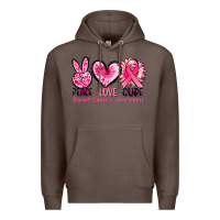 Coffee Peace love cure Breast Cancer Awareness Premium Hoodie - FaDigitalArtStudio