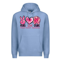 Colony Blue Peace love cure Breast Cancer Awareness Premium Hoodie - FaDigitalArtStudio