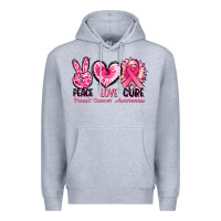 Heather Grey Peace love cure Breast Cancer Awareness Premium Hoodie - FaDigitalArtStudio