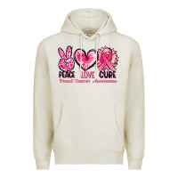 Oatmeal Heather Peace love cure Breast Cancer Awareness Premium Hoodie - FaDigitalArtStudio