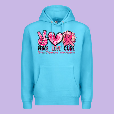 Peace Love Cure Breast Cancer Awareness Premium Hoodie Designed By Fadigitalartstudio