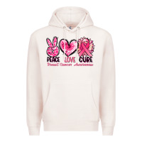Pale Pink Peace love cure Breast Cancer Awareness Premium Hoodie - FaDigitalArtStudio
