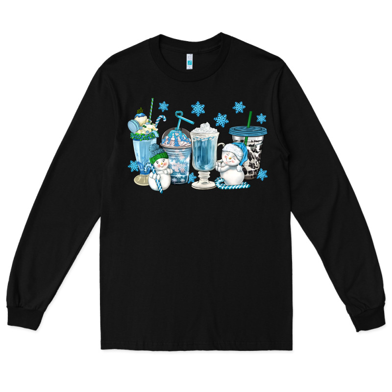 Winter Snowman Coffee Cups Long Sleeve Tee by texasbilliewilder | Teevron