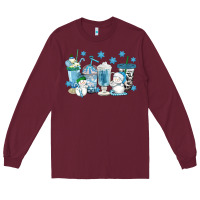 Burgundy winter snowman coffee cups Long Sleeve Tee - texasbilliewilder