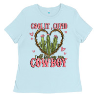 Baby Blue cool it cupid i will find my own cowboy Ladies Tee - MaliasSmallBusiness