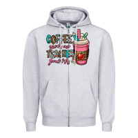 Heather Grey coffee gives me teacher powers Zipper Hoodie - OliviaCreatesArt