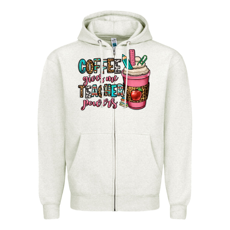 Coffee Gives Me Teacher Powers Zipper Hoodie by OliviaCreatesArt | Teevron