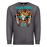 Charcoal Heather Wild Soul Bull Skull Premium Sweatshirt - FaDigitalArtStudio