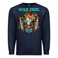 Navy Wild Soul Bull Skull Premium Sweatshirt - FaDigitalArtStudio