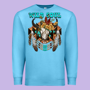 Wild Soul Bull Skull Premium Sweatshirt Designed By Fadigitalartstudio
