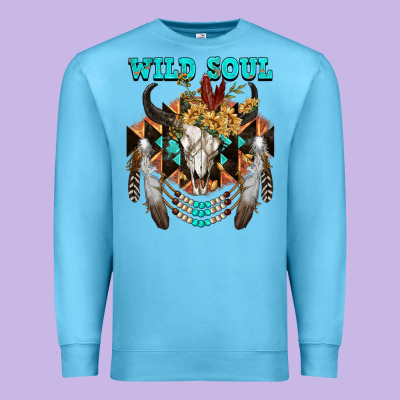 Wild Soul Bull Skull Premium Sweatshirt Designed By Fadigitalartstudio