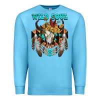 Ocean Blue Wild Soul Bull Skull Premium Sweatshirt - FaDigitalArtStudio
