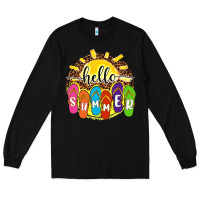 Black hello summer with flip flops Long Sleeve Tee - NancyCooperArtShop