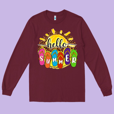Hello Summer With Flip Flops Long Sleeve Tee Designed By Nancycooperartshop