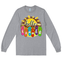 Heather Grey hello summer with flip flops Long Sleeve Tee - NancyCooperArtShop