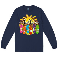 Navy hello summer with flip flops Long Sleeve Tee - NancyCooperArtShop