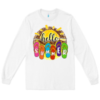 White hello summer with flip flops Long Sleeve Tee - NancyCooperArtShop