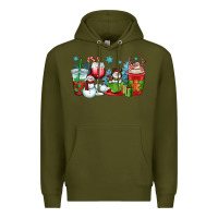 Army Green christmas snowman coffee cups Premium Hoodie - OliviaCreatesArt