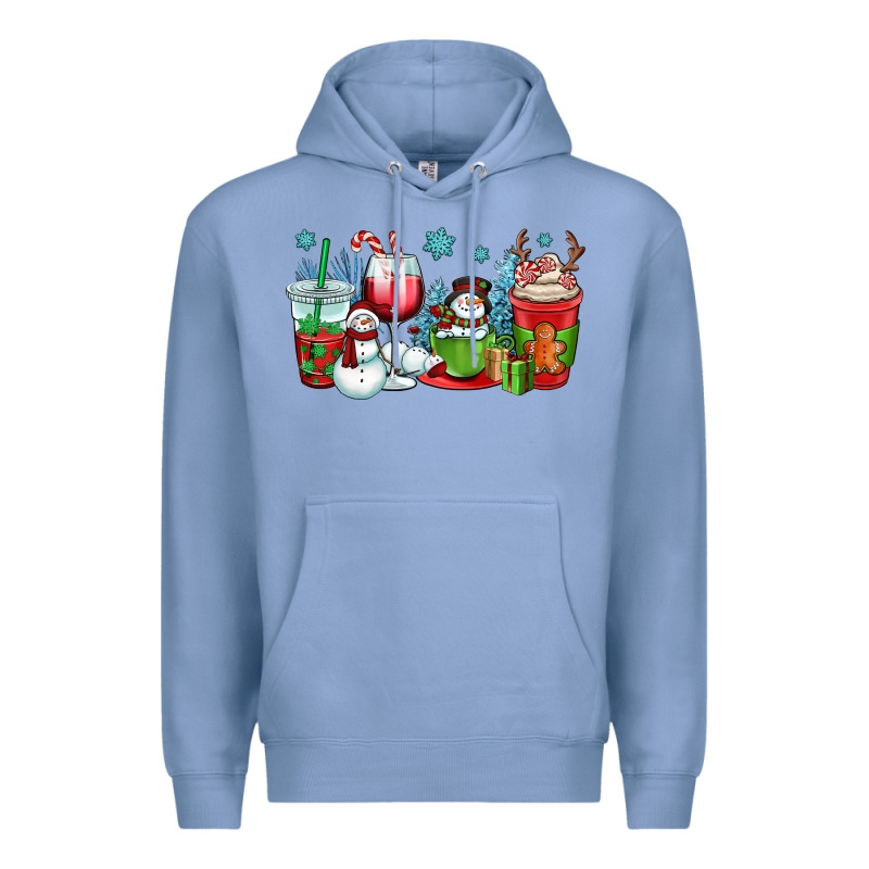 Christmas Snowman Coffee Cups Premium Hoodie by OliviaCreatesArt | Teevron