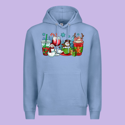 Christmas Snowman Coffee Cups Premium Hoodie Designed By Oliviacreatesart