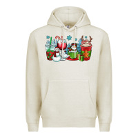 Oatmeal Heather christmas snowman coffee cups Premium Hoodie - OliviaCreatesArt