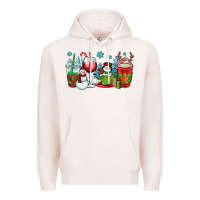 Pale Pink christmas snowman coffee cups Premium Hoodie - OliviaCreatesArt