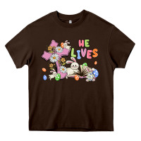 Chocolate Brown he lives with bunnys and eggs Heavy Core Tee - MaliasSmallBusiness