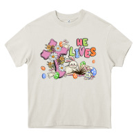 Cream he lives with bunnys and eggs Heavy Core Tee - MaliasSmallBusiness