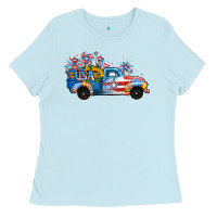Baby Blue USA 4th of July Sunflower Truck Ladies Tee - Jasminsmagicworld