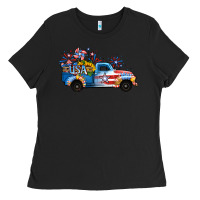 Black USA 4th of July Sunflower Truck Ladies Tee - Jasminsmagicworld