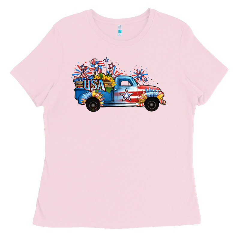 Usa 4th Of July Sunflower Truck Ladies Tee by Jasminsmagicworld | Teevron