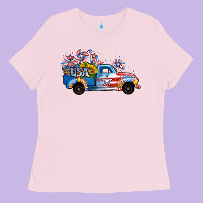 Usa 4th Of July Sunflower Truck Ladies Tee Designed By Jasminsmagicworld
