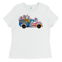 White USA 4th of July Sunflower Truck Ladies Tee - Jasminsmagicworld