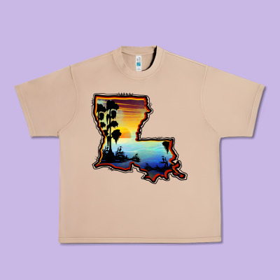 Louisiana  Sunset Map Urban Heavy Tee Designed By Barkaloodesign