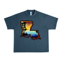 Midnight Navy louisiana  sunset map Urban Heavy Tee - BarkalooDesign