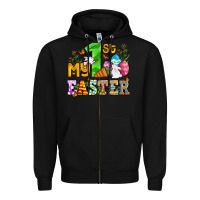 Black Easter Day My first Easter with eggs and rabbits Zipper Hoodie - OliviaCreatesArt