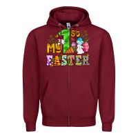 Burgundy Easter Day My first Easter with eggs and rabbits Zipper Hoodie - OliviaCreatesArt