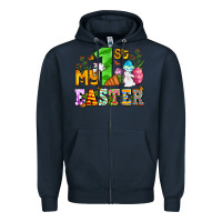 Navy Easter Day My first Easter with eggs and rabbits Zipper Hoodie - OliviaCreatesArt