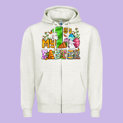 Easter Day My First Easter With Eggs And Rabbits Zipper Hoodie Designed By Oliviacreatesart
