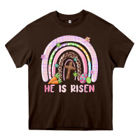 Chocolate Brown he is risen easter rainbow Heavy Core Tee - MaliasSmallBusiness