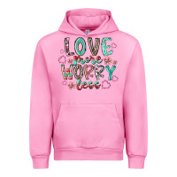 Fuchsia Pink love more worry less Urban Hoodie - RacoonDesign