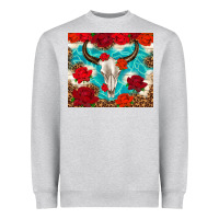 Heather Grey bull skull rose Heavyweight Sweatshirt - TumblerDesignByShophia